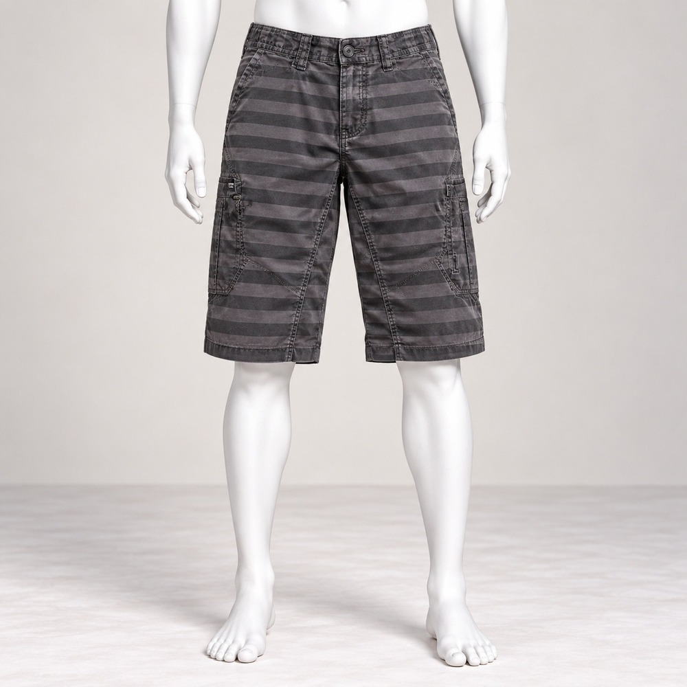 Lee Dungarees Cargo Shorts Mens 29 Grey Black Striped Casual Outdoor Pockets